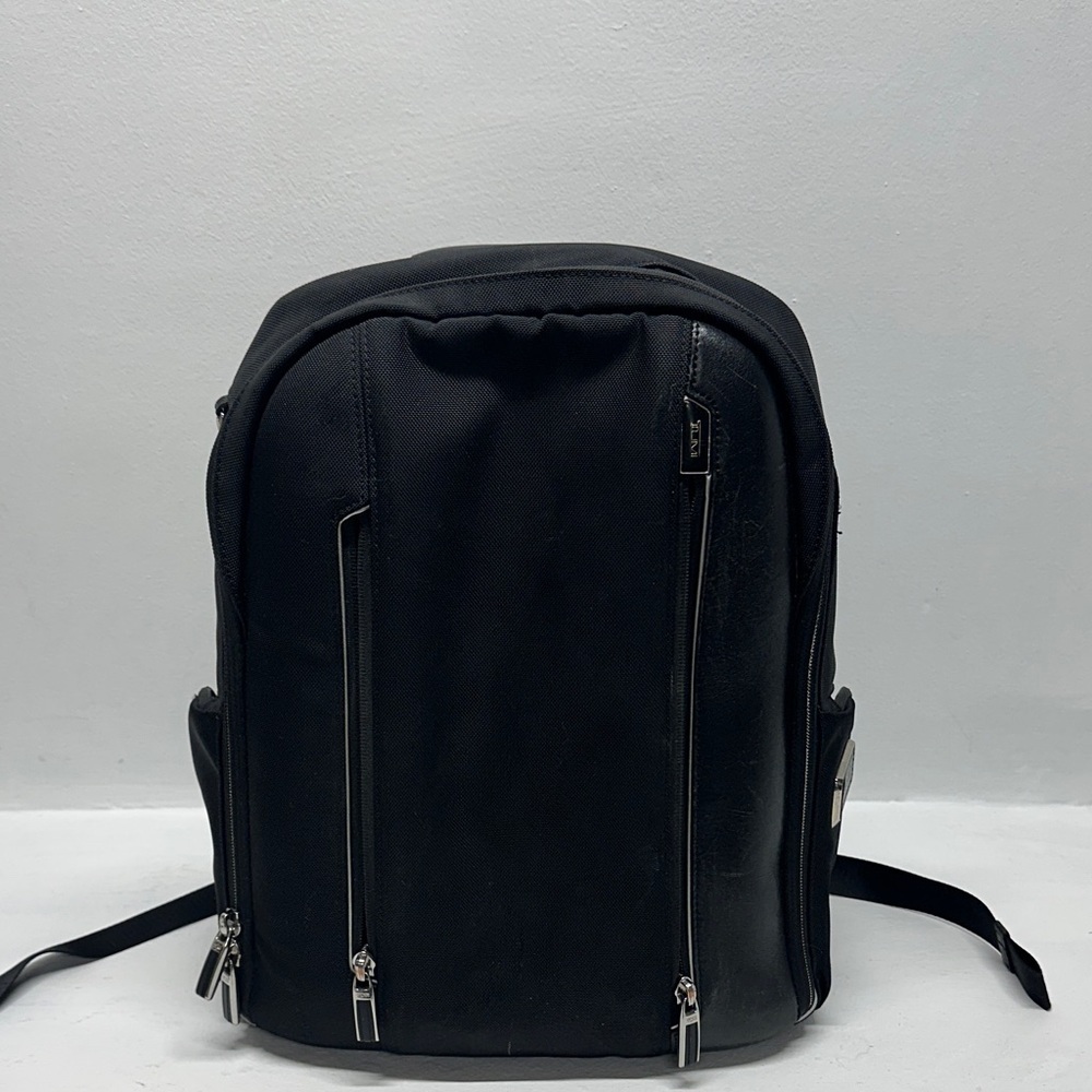 Tumi Arrive Logan Laptop Backpack Zip Rusksack Travel Bag Leather Nylon Black